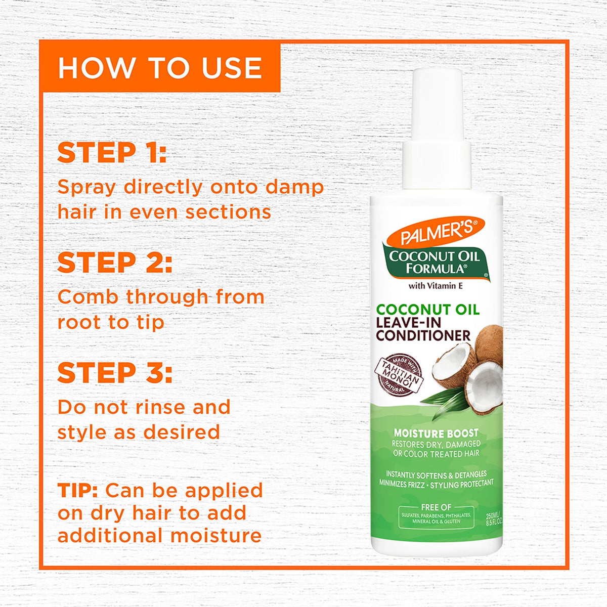 Coconut Oil Leave-In Conditioner Spray 8.5 Oz B268004