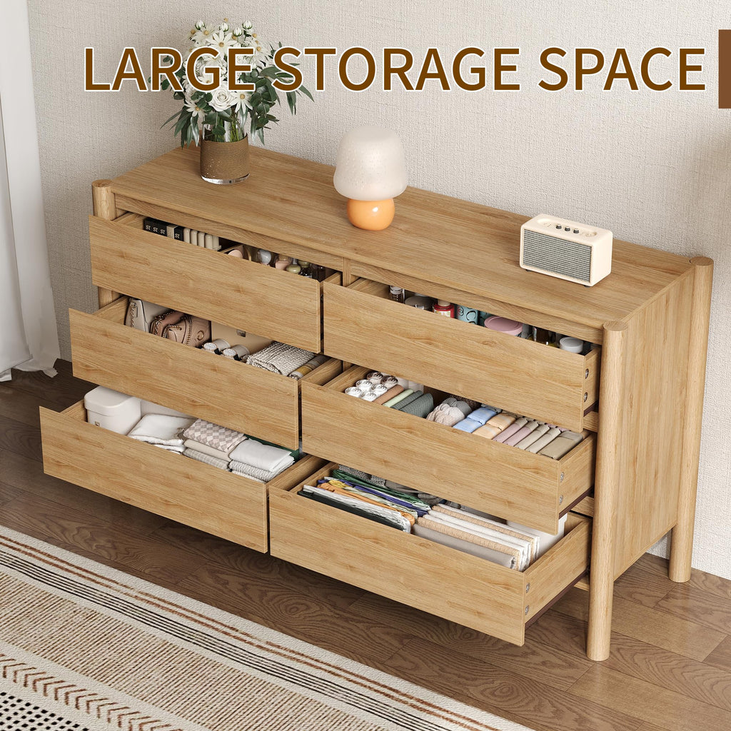 Oak 6 Drawer Dresser with Solid Wood Legs T3233