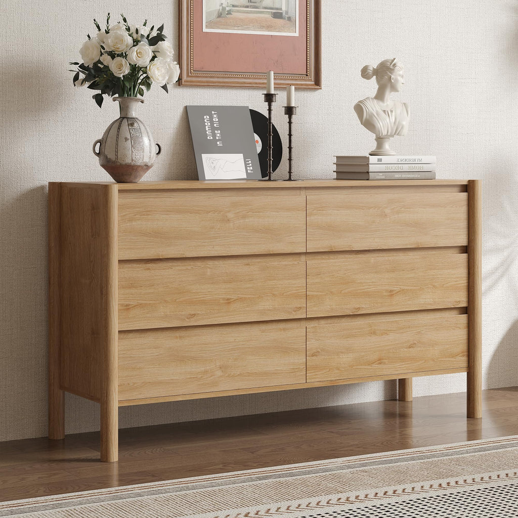 Oak 6 Drawer Dresser with Solid Wood Legs T3233