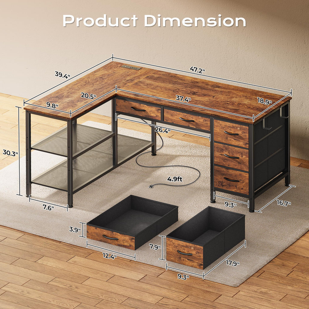 47 Inch L Shaped Desk with Power Outlets Z711372