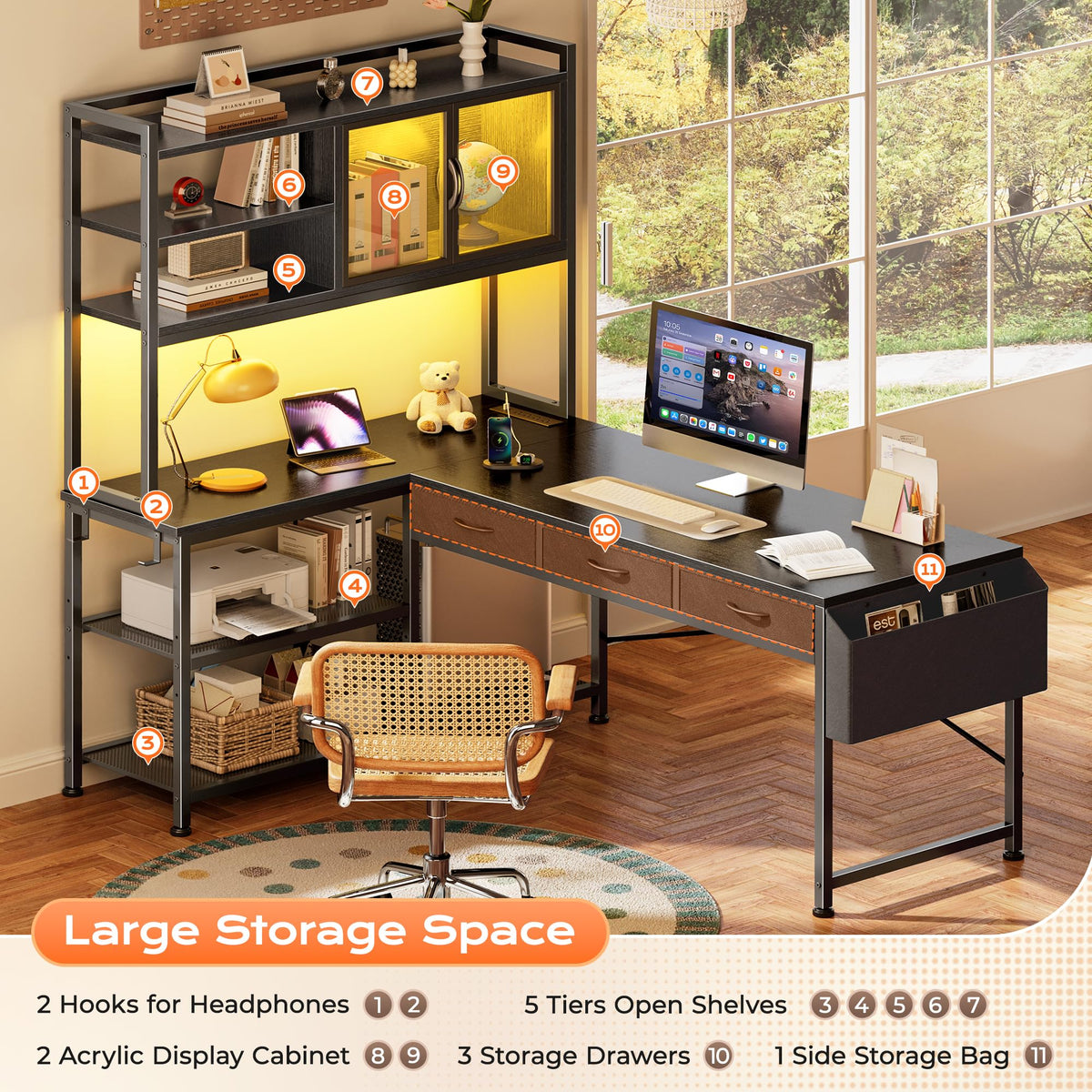 57.5 Inch L Shaped Gaming Desk with Power Outlets P692