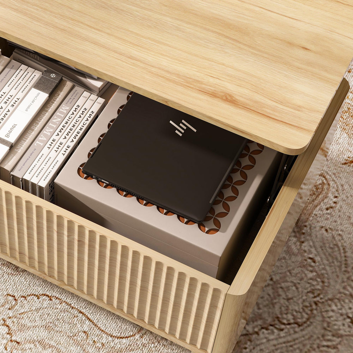 Fluted Lift Top Coffee Table with Storage P43705