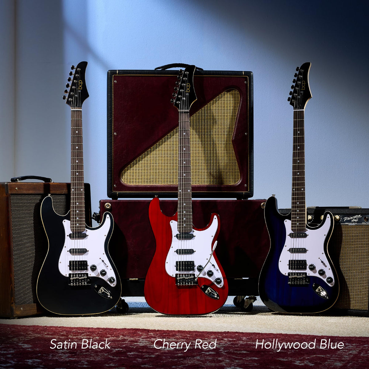 Cherry Red White Electric Guitar Kit with Headphone Amp D377