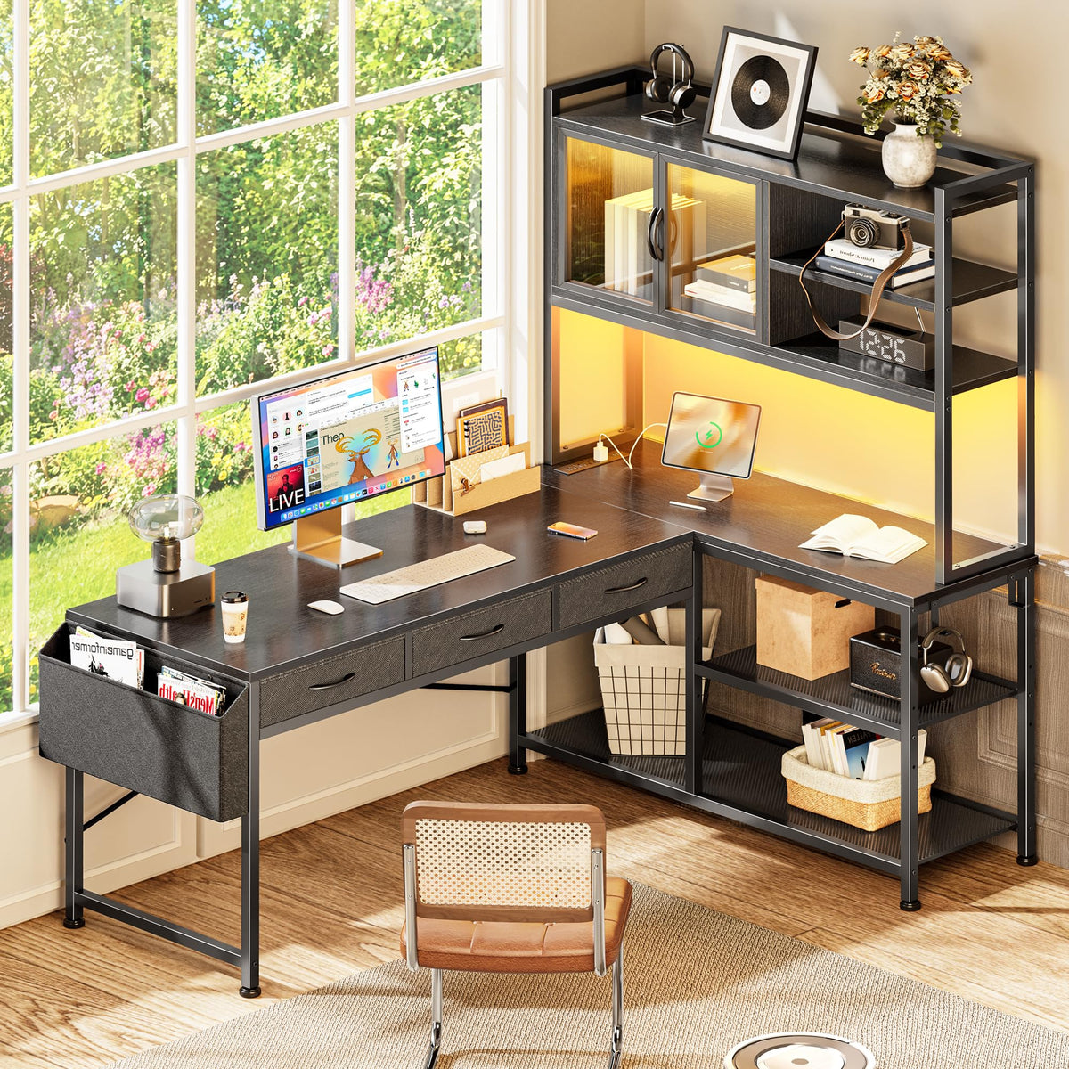 57.5 Inch L Shaped Gaming Desk with Power Outlets P692