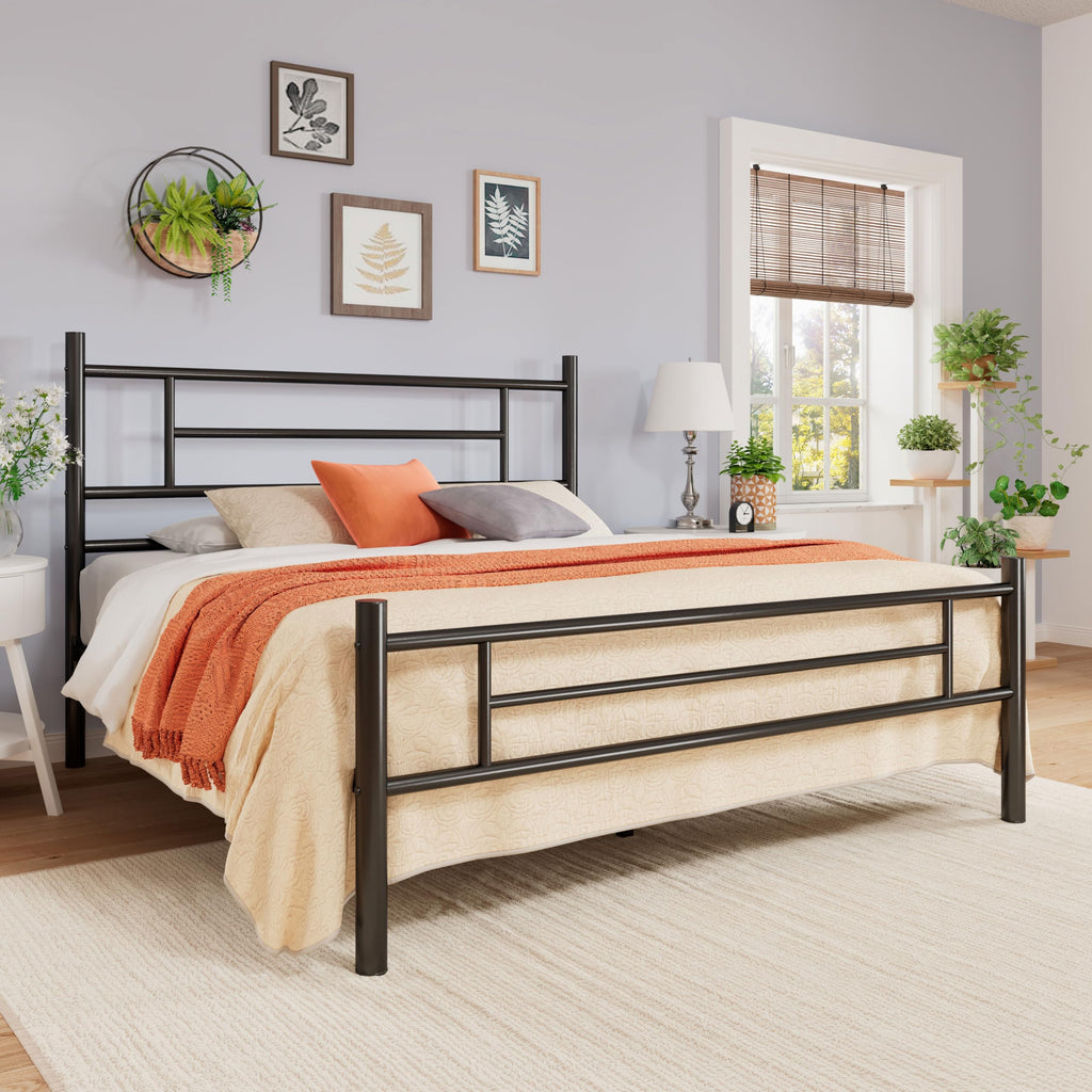 Full Size Black Metal Bed Frame with Headboard and Footboard A34039