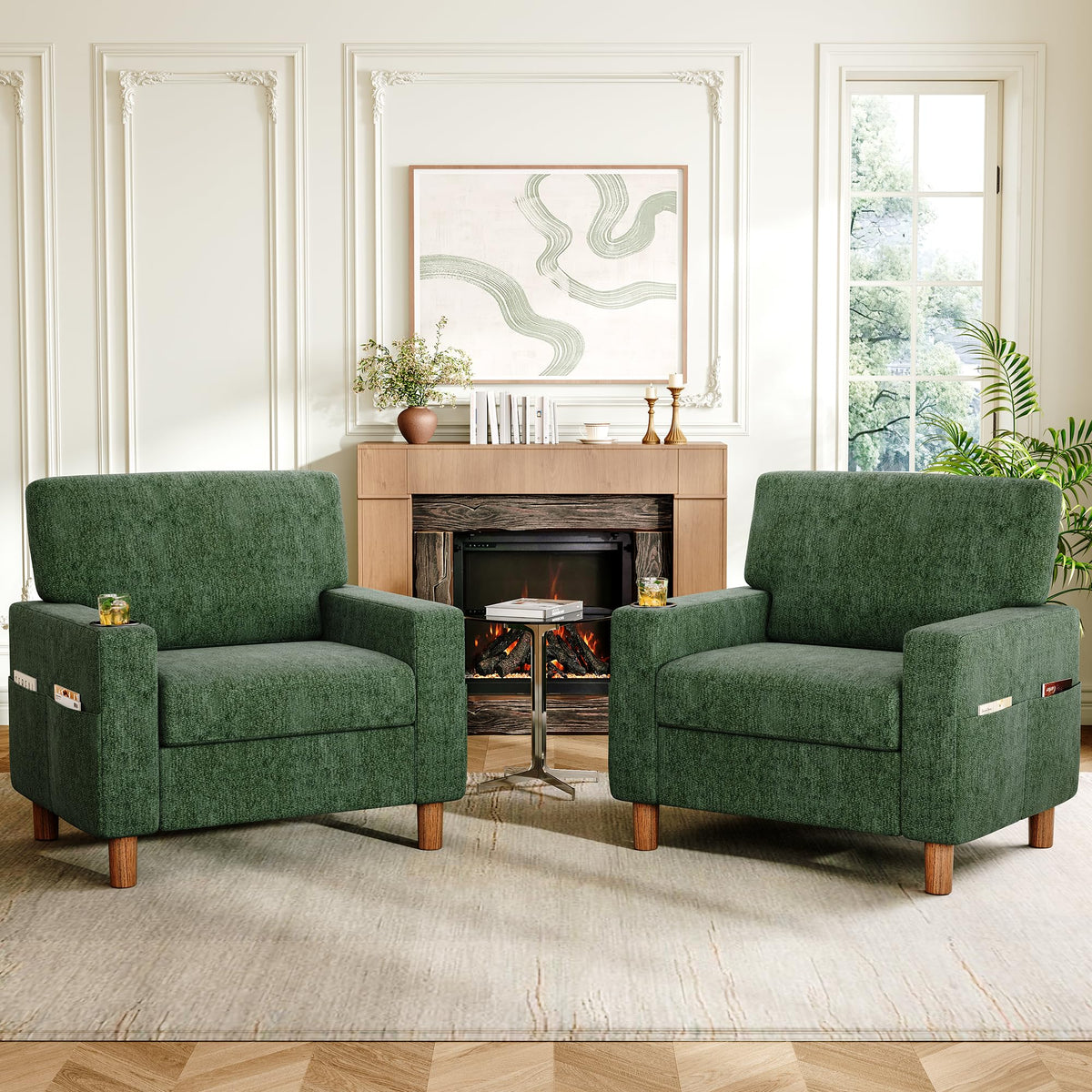 Green Mid Century Modern Accent Chair Set of 2 D881025