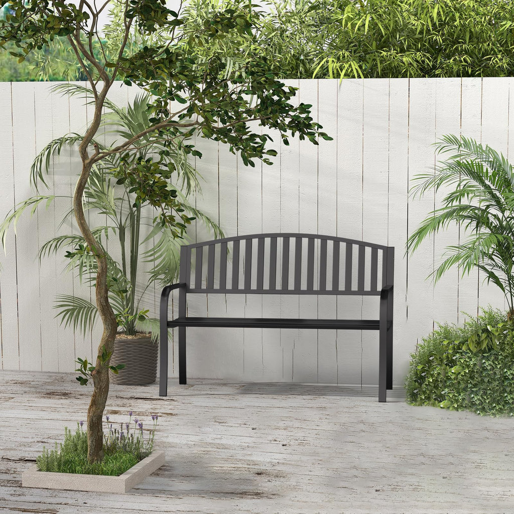 Black Wrought Iron Garden Bench with Armrests I2287